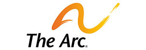 This orange yellow almost A swoosh like symbol is the logo for the Arc of Indiana